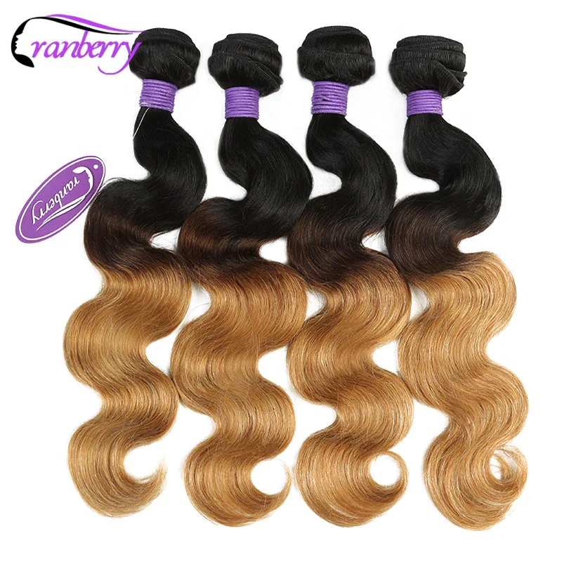 

Cranberry Ombre Brazilian Hair Body Wave Ombre Human Hair Weave Bundles 4 pcs T1B/4/27 Non Remy Hair Extensions Blonde Bundles