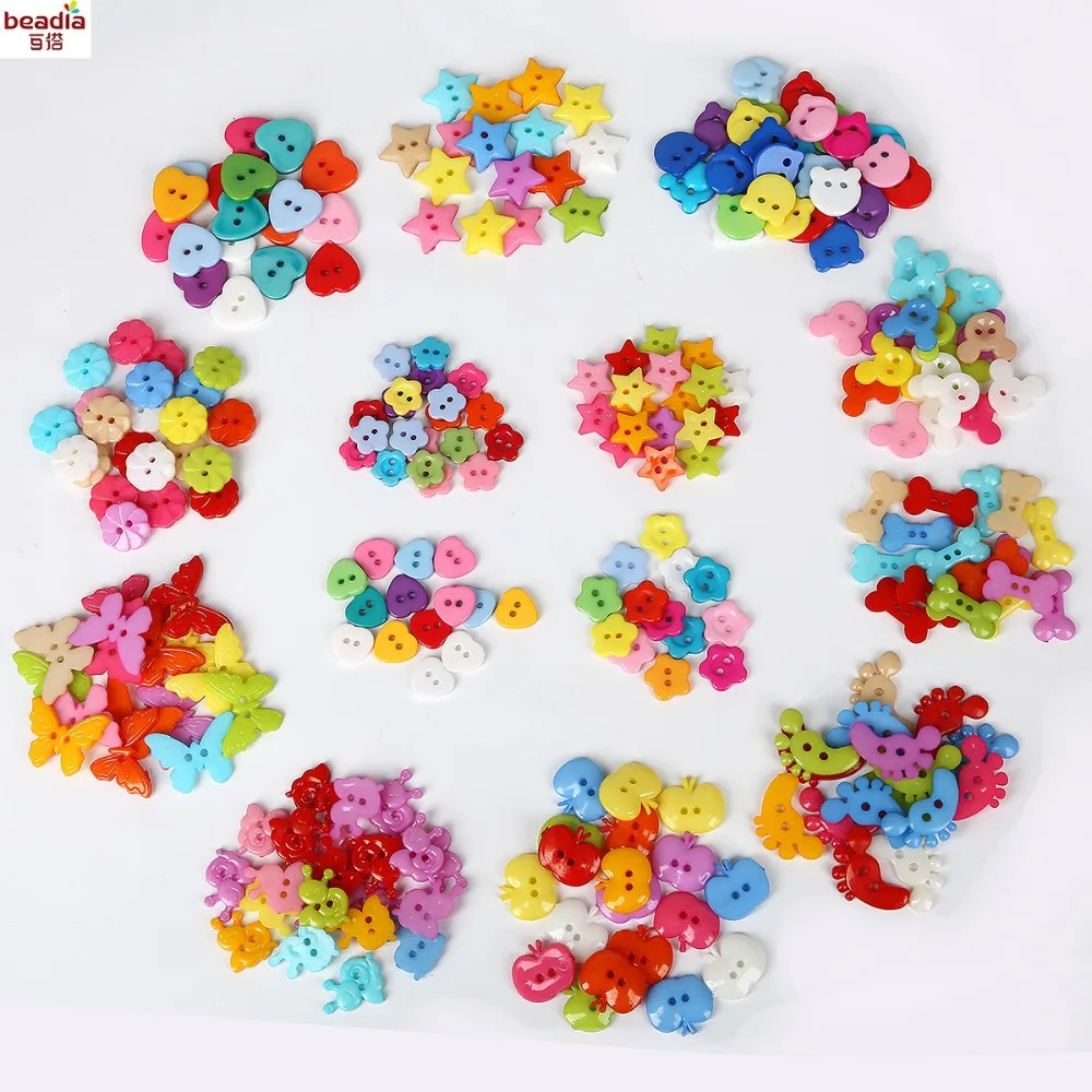 

50-100PCS Random Mixed Decorative Buttons Lovely Conveyance Double Holes Mix Sewing Wooden Plastic Buttons Flatblck Scrapbooking