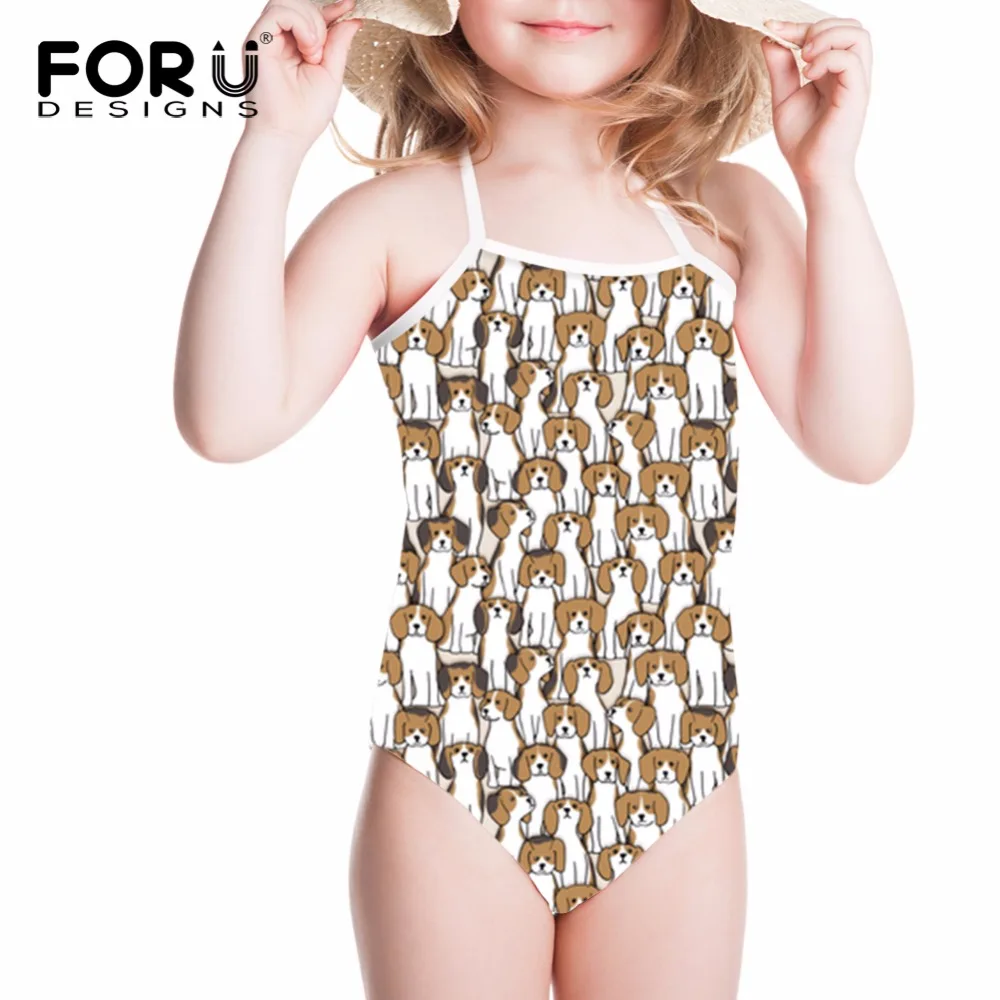 

FORUDESIGNS Swimwear One-piece Suits Swimsuit for Girls Beagles Pet Dog Printed One Piece Swimsuit Bathing Suit Kids Beachwear