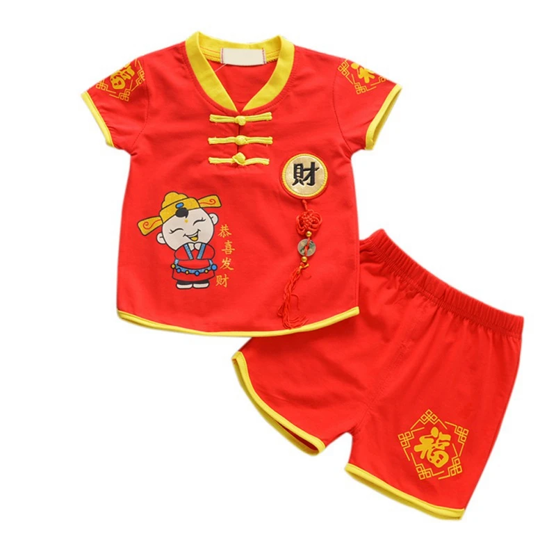 

Cute Baby Kid Boy Clothes Summer Cartoon Boy Tang Dynasty Clothing Set Short Sleeve Top + Short Pant 2pcs Kids Clothes Set