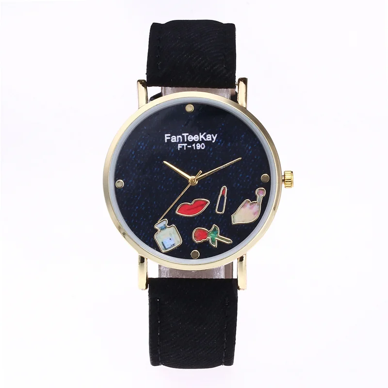 

Hot Sale Leather Quartz Watch Casual Women Dress Watches Rose Lipstick Pattern Fashion Wristwatch Relogio Feminino