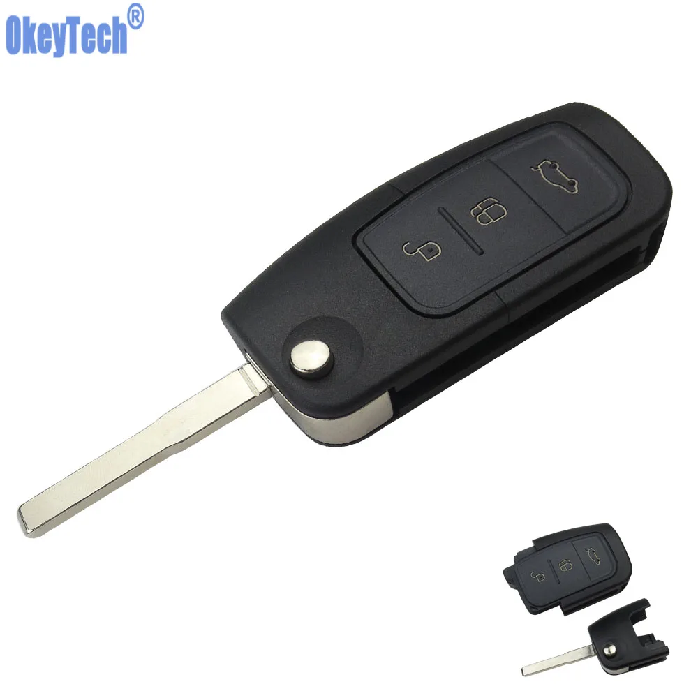 OkeyTech Flip Folding Remote Car Key Shell For Ford Focus Mondeo 3 Buttons Uncut Blade Cover Case Free Shipping Replacement FOB