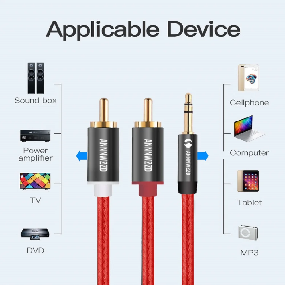 Yuanji RCA Audio Cable 2RCA Male to 3.5mm Jack to 2 RCA AUX Cable Nylon Braided Splitter Cable for Home Theater iPhone Headphone