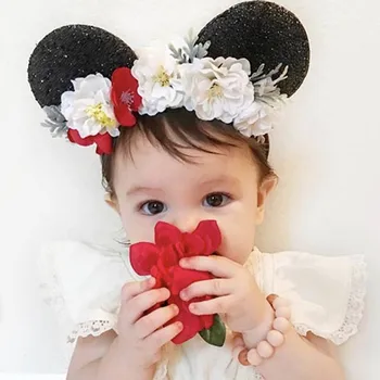 

Bebe Minnie Mouse Headwears Easter Girls Flower Headband Kids Pearl Mouse Cat Ear Hair Sticks Birthday Hair Accessories D0534