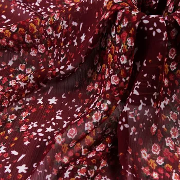 

Imorted red floral print fabric soft comfortable cloth tissue for women wedding dress, table cloth, patchwork by meter