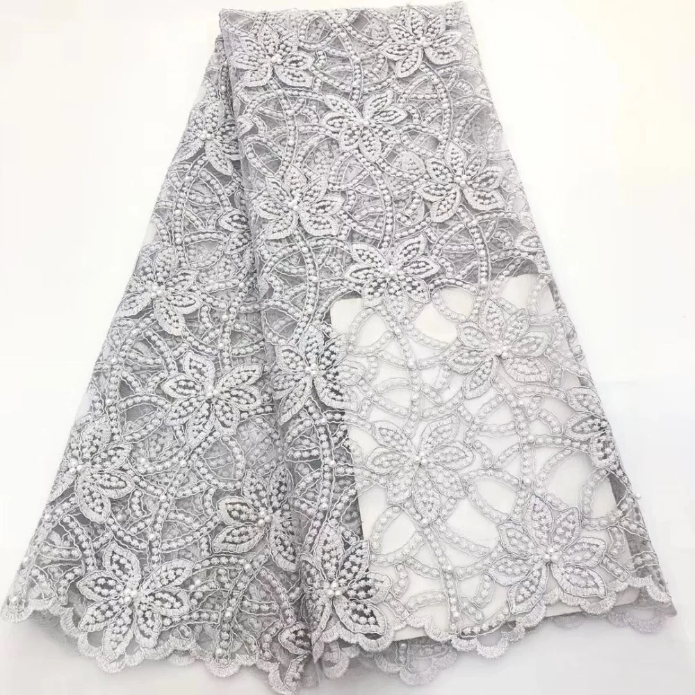 latest african laces nigerian lace fabrics for wedding 2018 embroidered beads royal blue fabric grey | Дом и сад