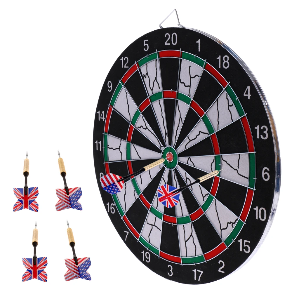 Durable 15'' Two Side Printing Dart Board Dartboard and 6 Darts for Darts Game