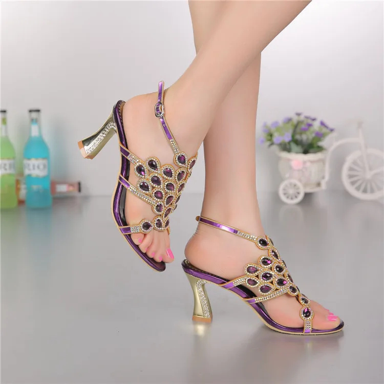 Korean Style Diamond Crystal Luxury Sandals High Heels Roman Womens Purple Evening Shoes Plus Size 11 Fashion 2016 Summer4