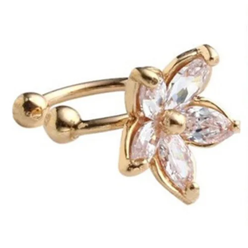 

1Pc Nice Punk Crystal Flower Adjustable Ear Cuff Earring Wrap Clip On For Girls Gold