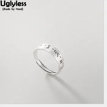 

Uglyless 100% Solid 925 Sterling Silver Handmade Carved Six Words Open Rings for Women Buddhism Finger Ring Religious Jewelry