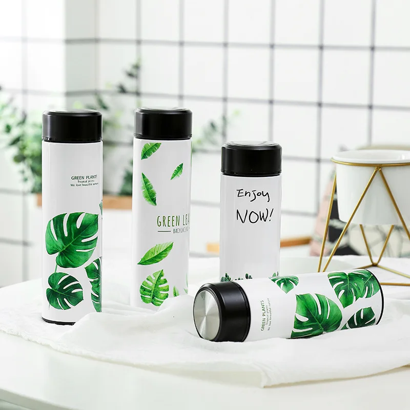 

350ml/500ml Portable Stainless Steel Thermos Mug Double Wall Thermal Car Cup Green Leaf Termos Bottle for Women Tea Drink Bottle