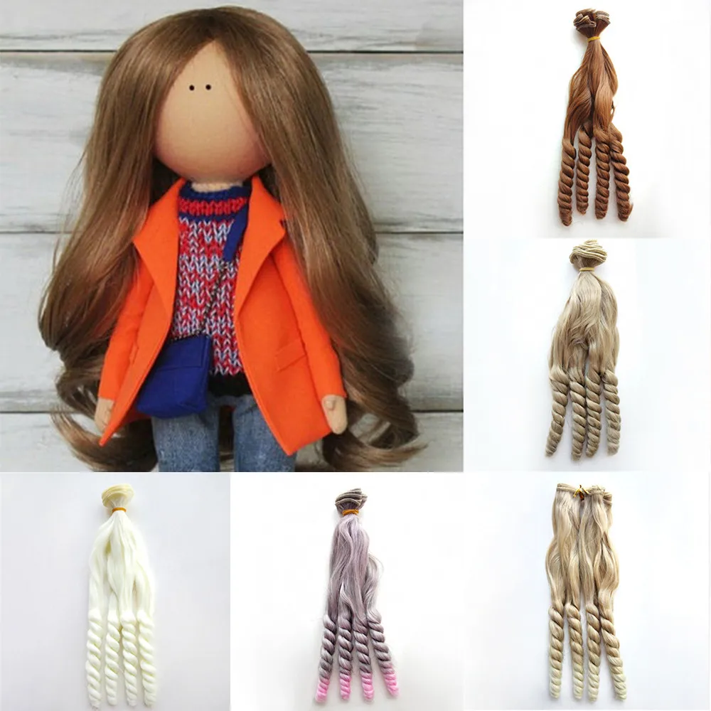 

Doll Accessories 1pc 20cm Heat Resistant Wire Curly Natural/Gradient Color Hair Extensions for All Dolls DIY Handmade Doll Wigs