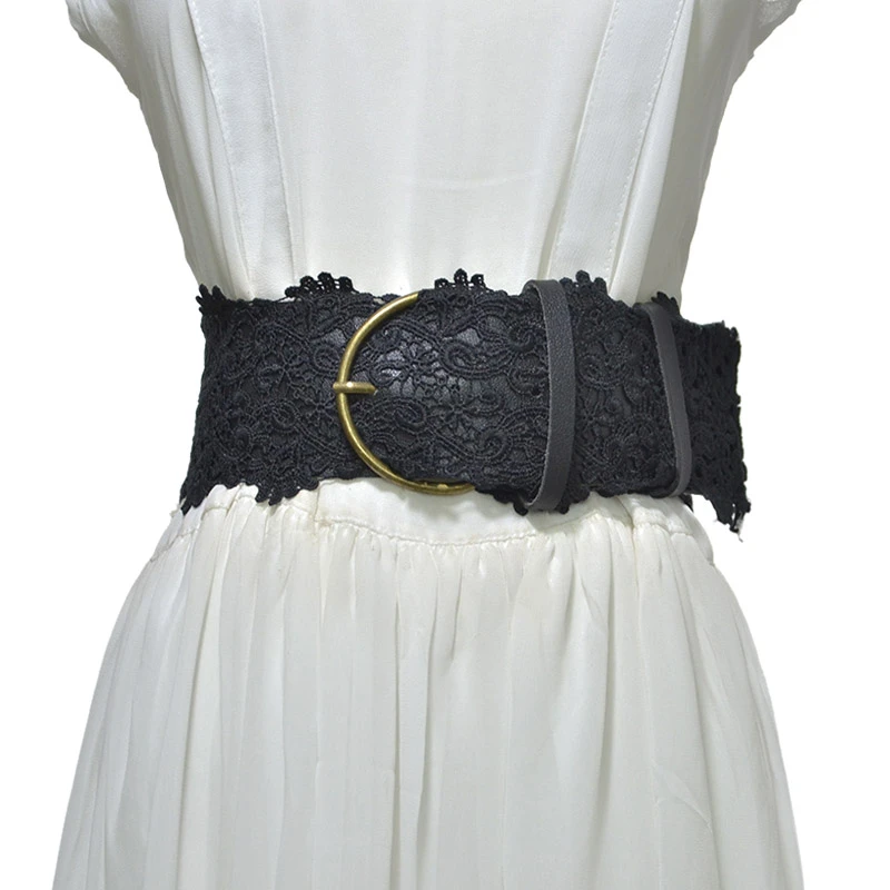 Cubierta de cinturón de flores de encaje de 10cm de cinturones de cuero negro, marrón Beige, de Pin, accesorio para mujer, dulce para vestido de boda|Cinturones de mujer| -