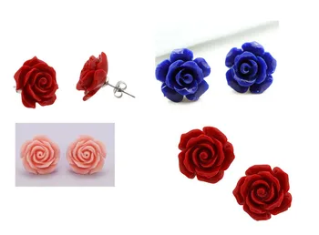 

New Pretty 12mm Coral Pink Rose Flower 925 Silver Stud Red, blue, Pink Earrings