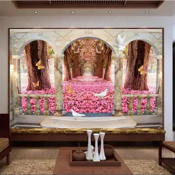 

3d photo wallpaper custom living room mural cherry brick road marble arch painting background wall sticker wallpaper for wall 3d