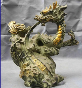 

xd 001712 Chinese Royal Copper Bronze Gild Feng Shui Auspicious Wealth RuYi Dragon Statue