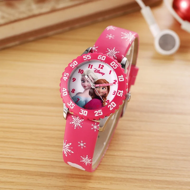 Disney Princess Series Frozen And Sofia Cuties Girl Red Pink Purple PU Band Quartz Waterproof Watch Children Kid Student Watches
