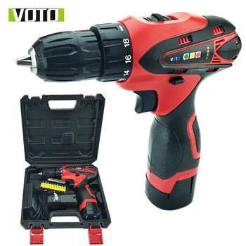 

16.8V VOTO Cordless battery drill electric Drill Screwdriver Power Tools Carbon Mini Drill double speed lithium plastic box pack