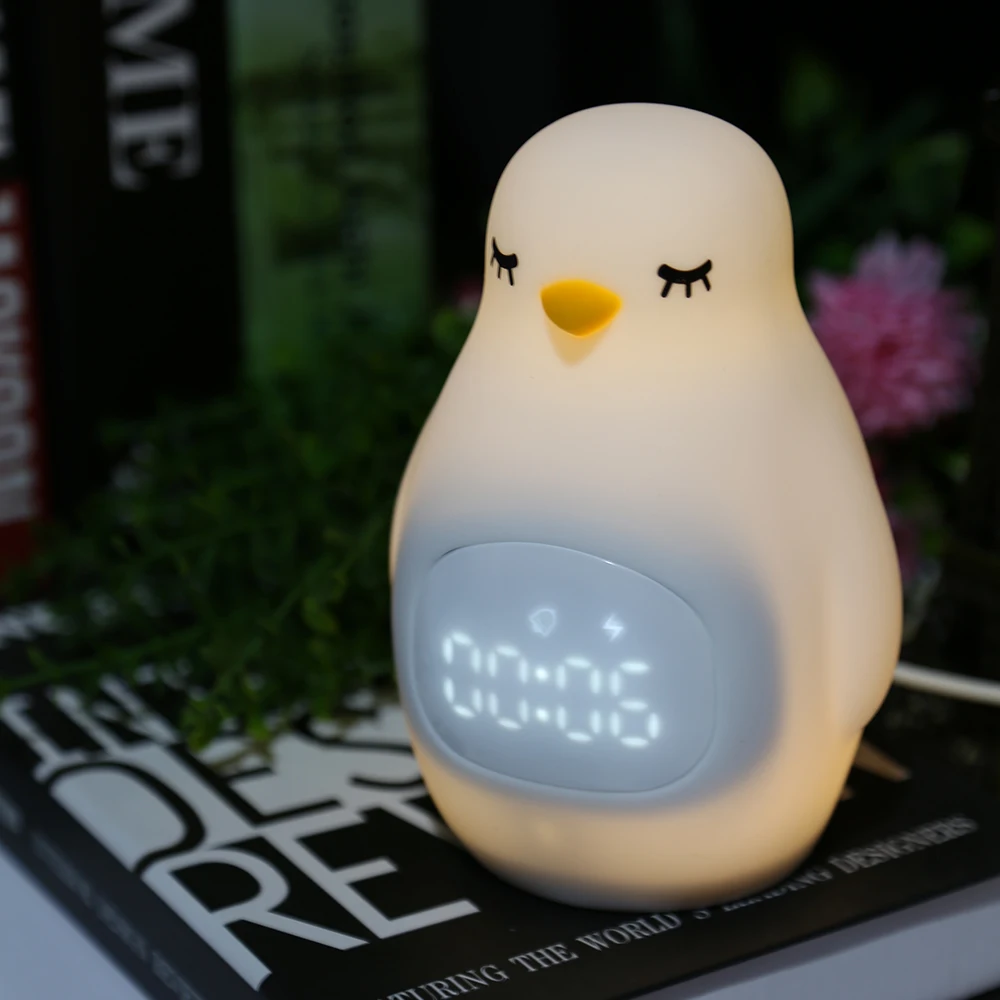 

A LED Night Light Penguin Outlook Alarm Clock Soft Silicone Cute Wake Up Lamp for Children USB Cable ON SALE