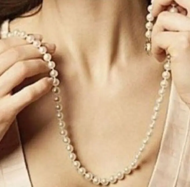

20"8-9MM NATURAL SOUTH SEA WHITE ROUND PEARL NECKLACE 925silver