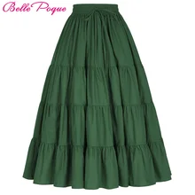 Belle Poque, длинные юбки, Осень-зима, Женская винтажная юбка макси в стиле ретро, 50s 60 s, эластичные теплые плиссированные юбки, вечерние юбки Longa Faldas