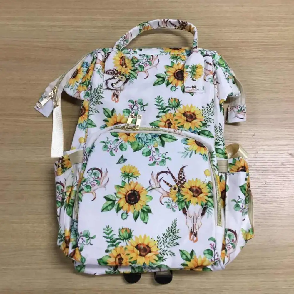 

wholesale Canvas Bullskull And Sunflower mommy backpack , Big Capacity Backpack With Zipper And Little Handle DOM1091276