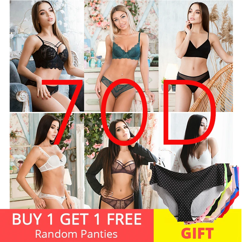 70D Bra set Buy More Big Discount Sexy Lace Lingerie Set Push Up Solid Color Underwear Embroidery bra and panty | Женская одежда
