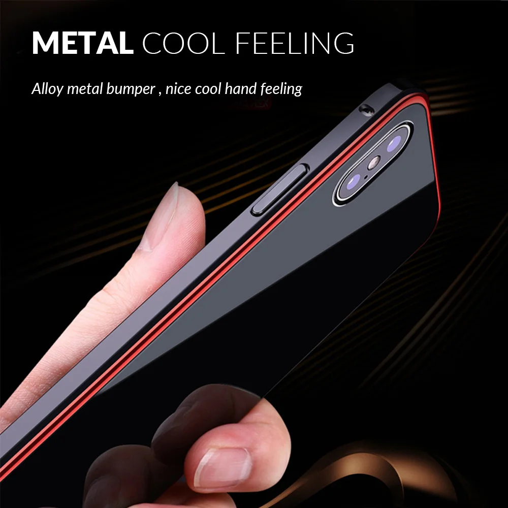 Comprar Funda de Metal de lujo para iPhone XR XS Max funda aluminio Metal parachoques fundas de teléfono de cristal templado para iPhone X 7 8 Plus funda Coque