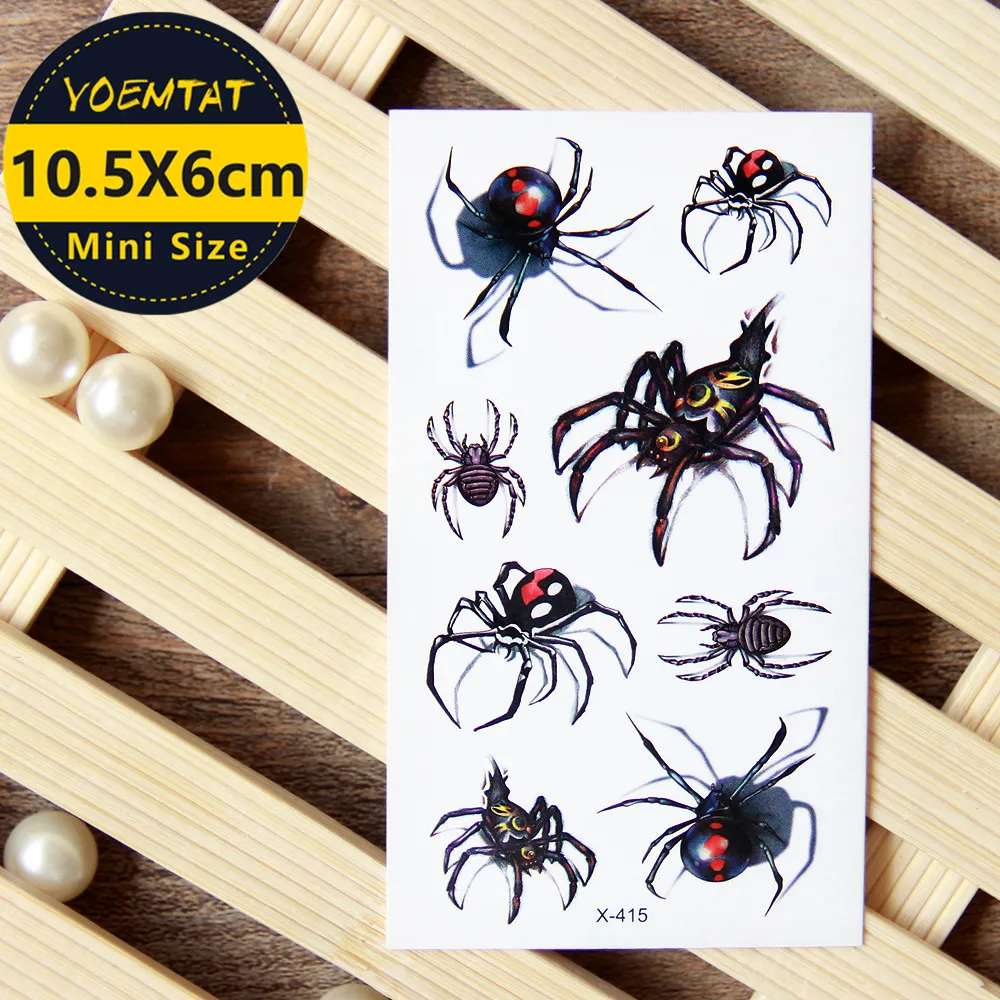 

10.5*6cm Waterproof Temporary Tattoos stickers 3D Halloween Spider tattoo