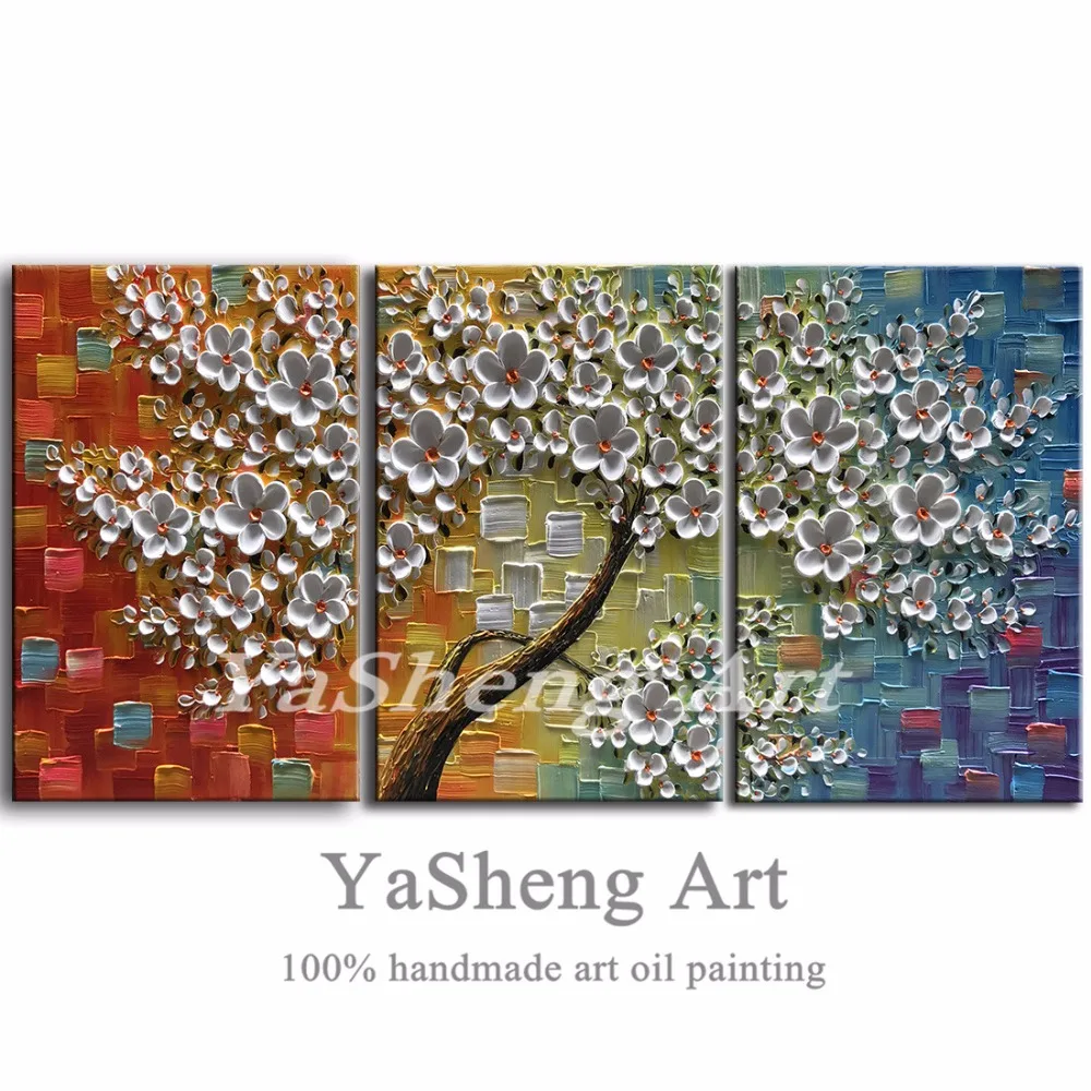 

3 Piece Canvas Wall Art Oil Paintings On Canvas Texture 3D Flowers Paintings Modern Home Decor Wall Art for living room Framed