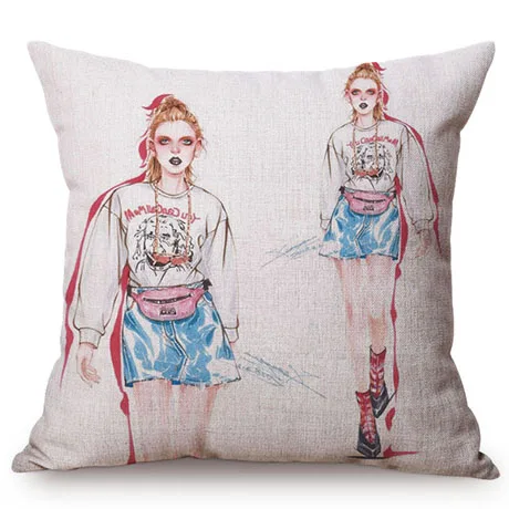 European Chic Woman Fashion Show Style Linen Cotton Sofa Pillowcase Beautiful Girl Room Decoration Cushion Cover Drop Shipping K106-7