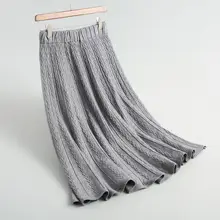 INNASOFAN Женская юбка осень-зима, вязаная плиссированная юбка с высокой талией, европейская-американская мода, теплая Однотонная юбка