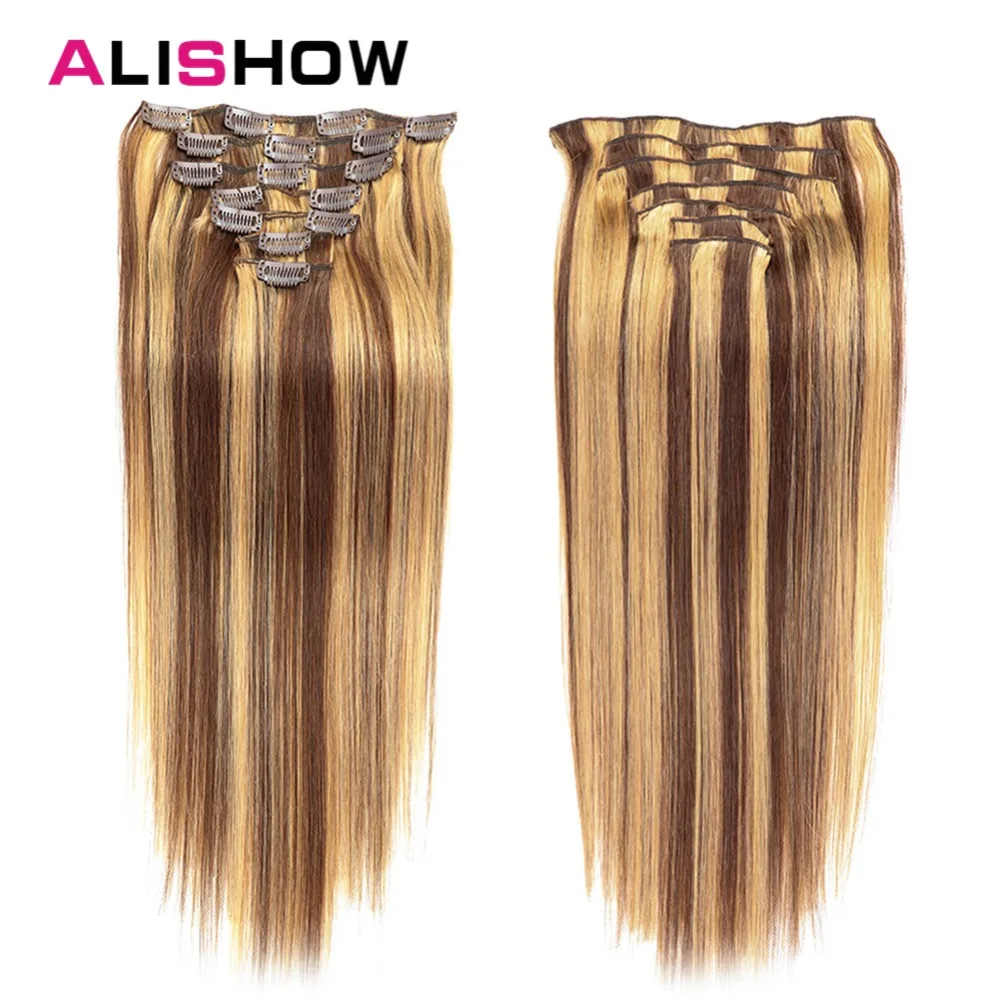  Alishow Clip In Human Hair Extensions Straight Full Head Set 7pcs 100g Machine Made Remy Hair Clip 
