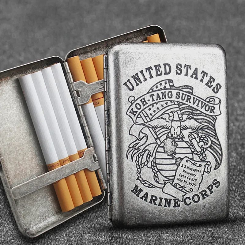 Старый Щепка Цвет Чистая латунь морской пехоты 16 сигареты чехол Медь сигареты Коробки с подарочной Коробки