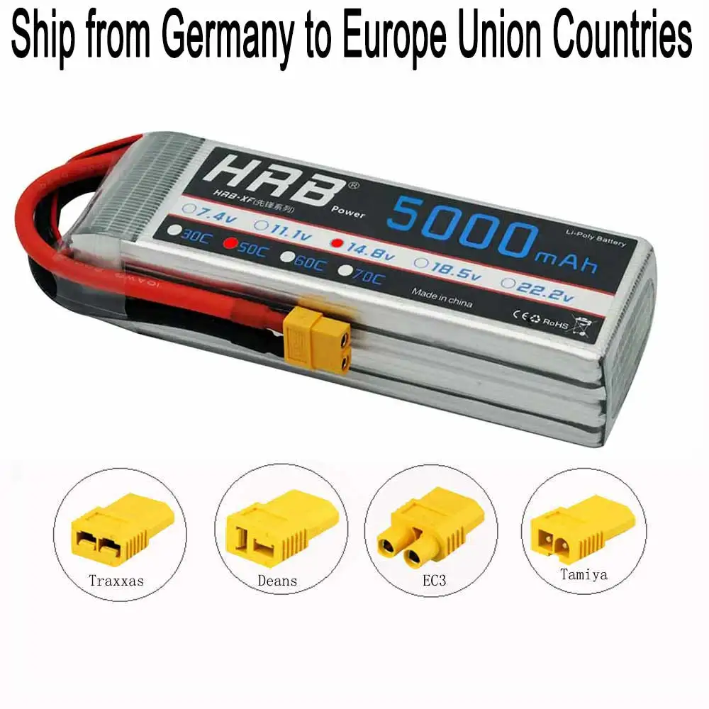 

HRB 14.8V 5000mAh 50C 100C 4S RC LiPo Battery XT60 EC3 Traxxas Tamiya for MIKADO LOGO500 ALIGN T-REX550/600 GAUI X5 Outrage 550