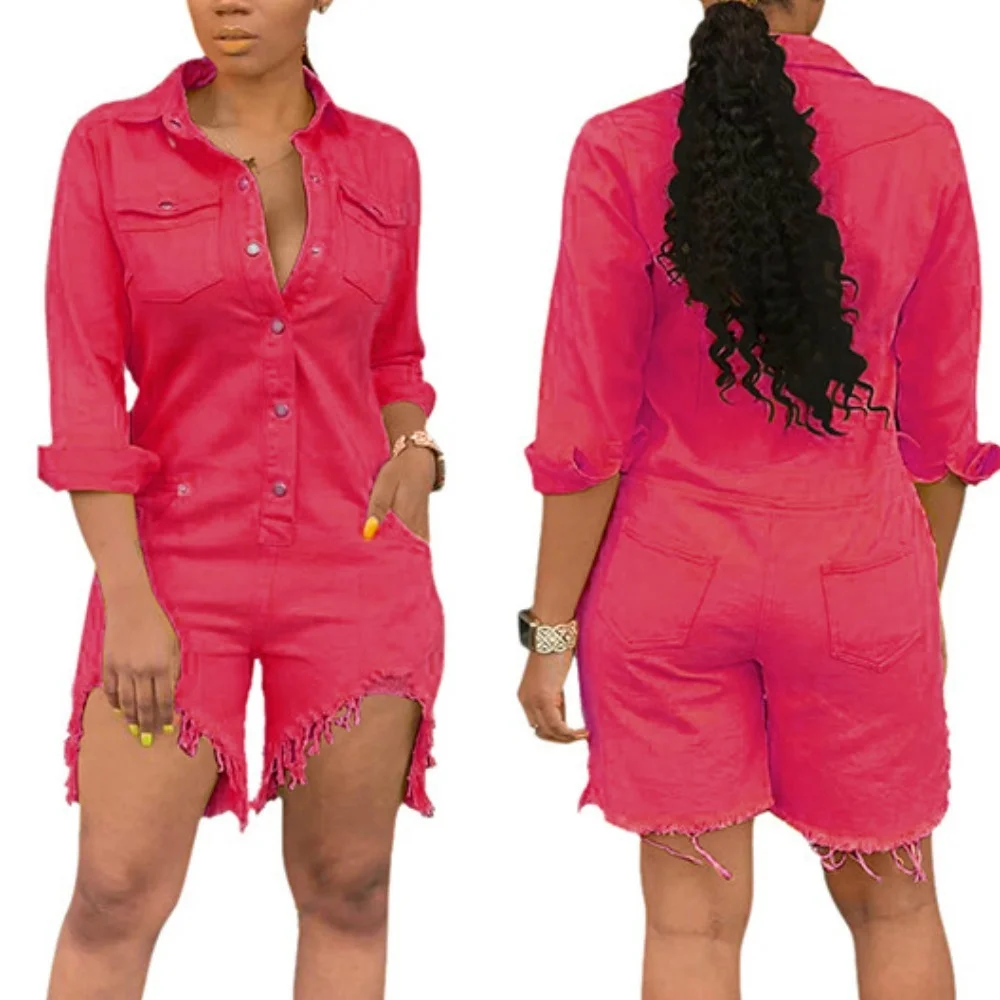 Women's Fashion Slim Elastic Buttons Design Denim One-piece Romper Sexy Skinny Night Club Denim Jumpsuits for Women S-2XL Women's Fashion Slim Elastic Buttons Design Denim One-piece Romper Sexy Skinny Night Club Denim Jumpsuits for Women S-2XL
