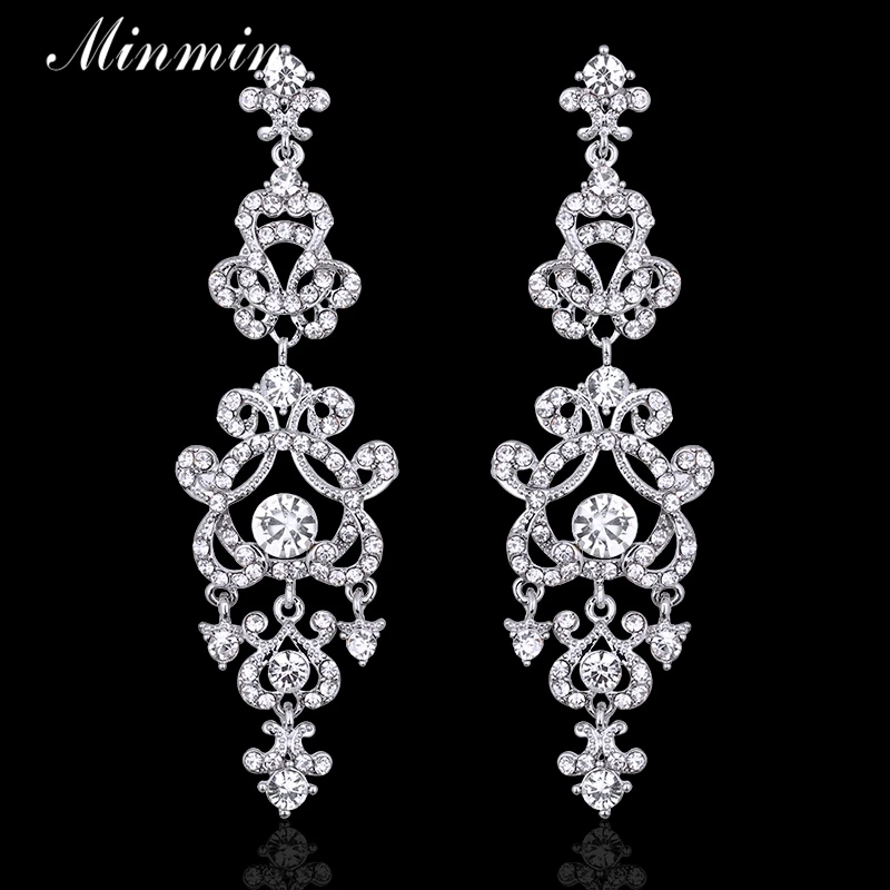 Minmin Clear Gold-color Crystal Chandelier Long Earrings for Women Bridal Wedding Jewelry Pendantes Femmes EH283 : image Minmin Clear Gold-color Crystal Chandelier Long Earrings for Women Bridal Wedding Jewelry Pendantes Femmes EH283