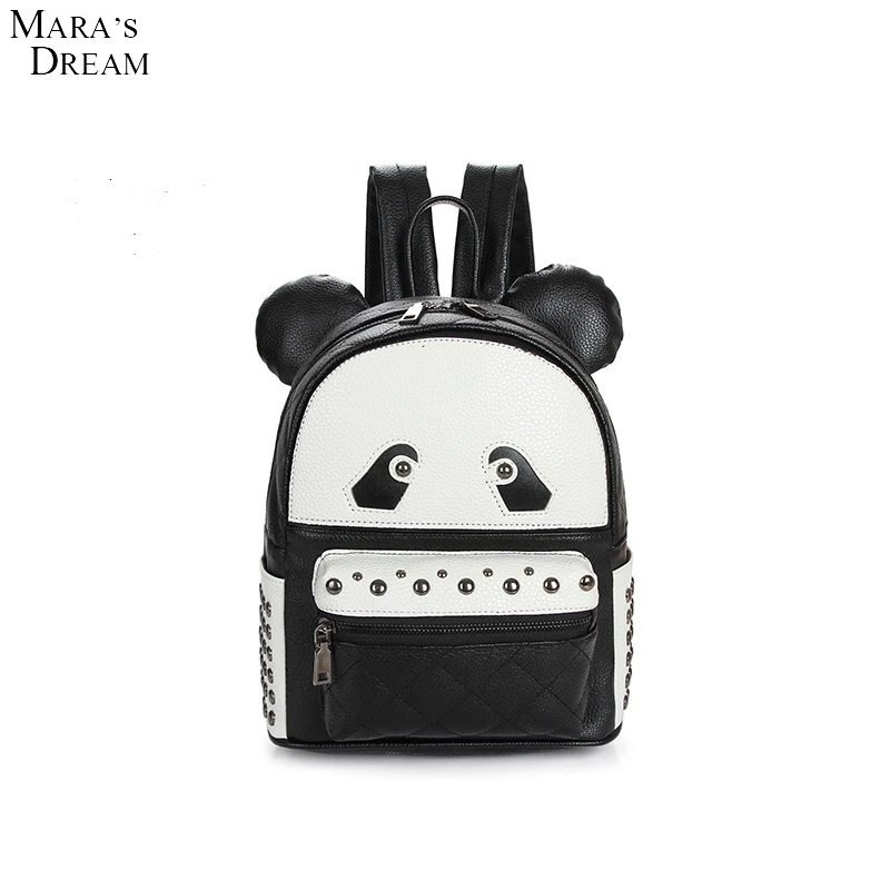 

Mara's Dream Ravel Black And White Lady 2017 New Korean Version The Cartoon Casual Backpack Schoolbag Panda PU Backpack