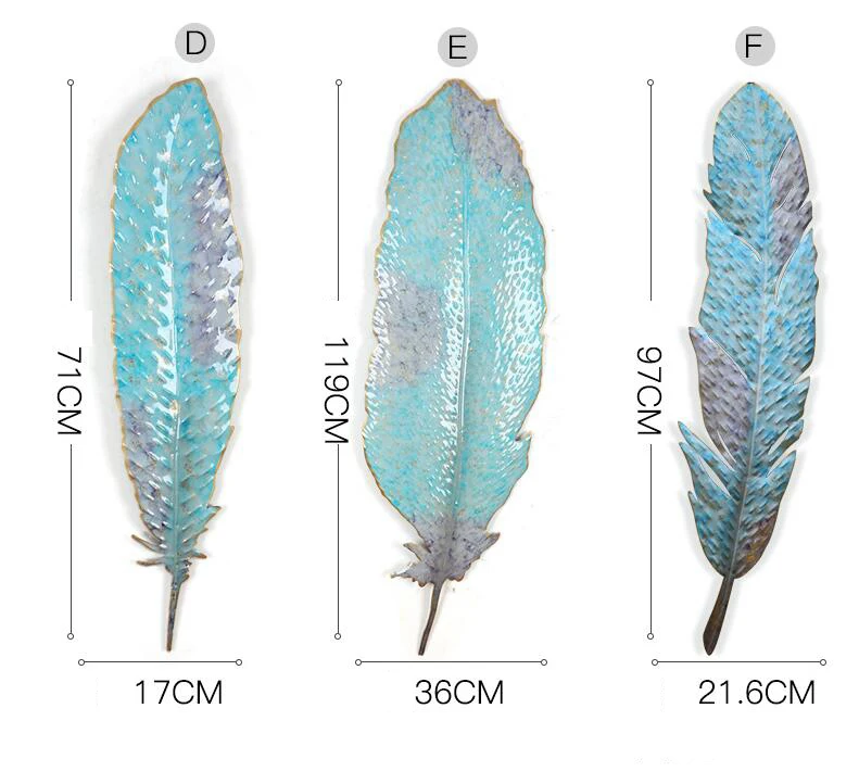 Американский минималистичный кованый Декоративный синий перо металлические поделки настенные Висячие украшения для дома в отеле 3D Настенная Наклейка Декор