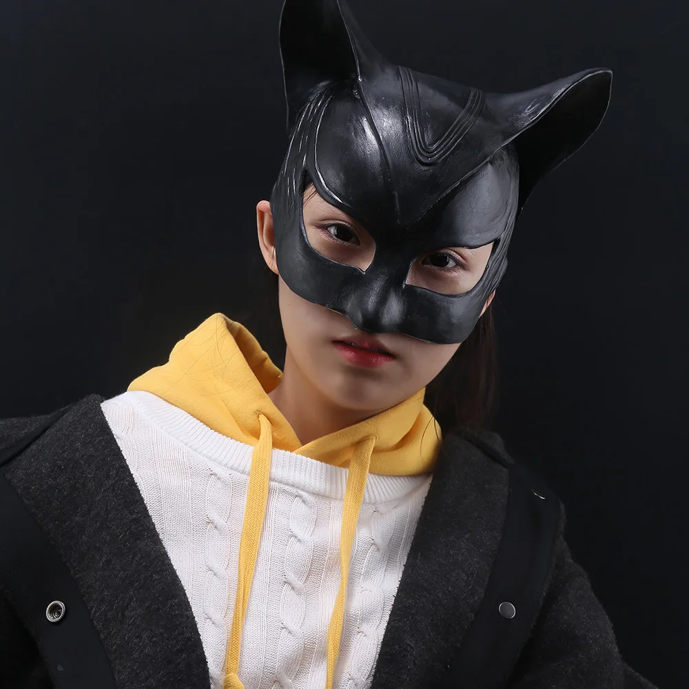 

Hot Sale!! Catwoman Mask Superhero Batman Cosplay Black Half Face Latex Mask Helmet Fancy Adult Halloween Costume Props