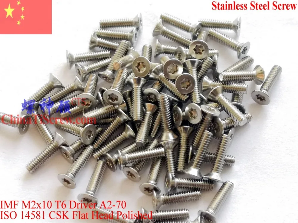 

Stainless Steel Screws M2x10 ISO 14581 Flat Head Torx T6 Drive A2-70 Polished 100 pcs