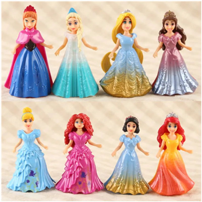 Disney 8 шт./компл. магический зажим куклы платье magiclip принцессы статуэтки статуя, Эльза, Анна, Белоснежка ПВХ фигурки Детские игрушки