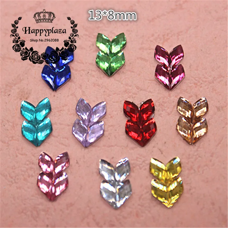

300pcs 13*8mm Mix Colors Double Arrow Shape Acrylic Rhinestone Flatback Cabochon Art Supply Decoration Charm Craft DIY
