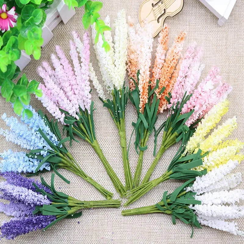 

10Pcs Pompon Mini PE Foam Lavender Artificial Silk Flowers bouquet For Wreaths DIY Wedding Scrapbooking Fake Lavender Flower