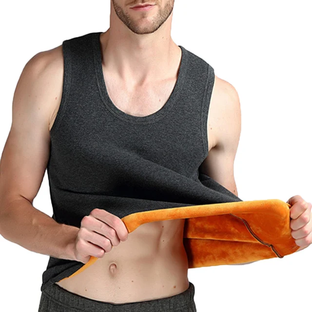 2018 Winter Men Thermal Underwear Vest Sleeveless Velvet Crew Neck Soft