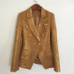 Высокое качество Новинка 2018 на осень-зиму Модные женские пикантные красивые из металла цвет золотистый пиджак двубортный уличная верхняя