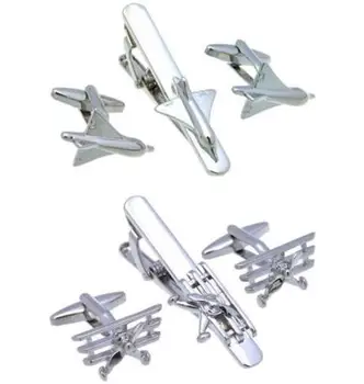 

5sets/lot Creative Glider Plane Cufflinks Tie Clip Set Silver Fighter Aeroplane Cuff Links Tie Pin Bar Set Men Jewelry Wholesale