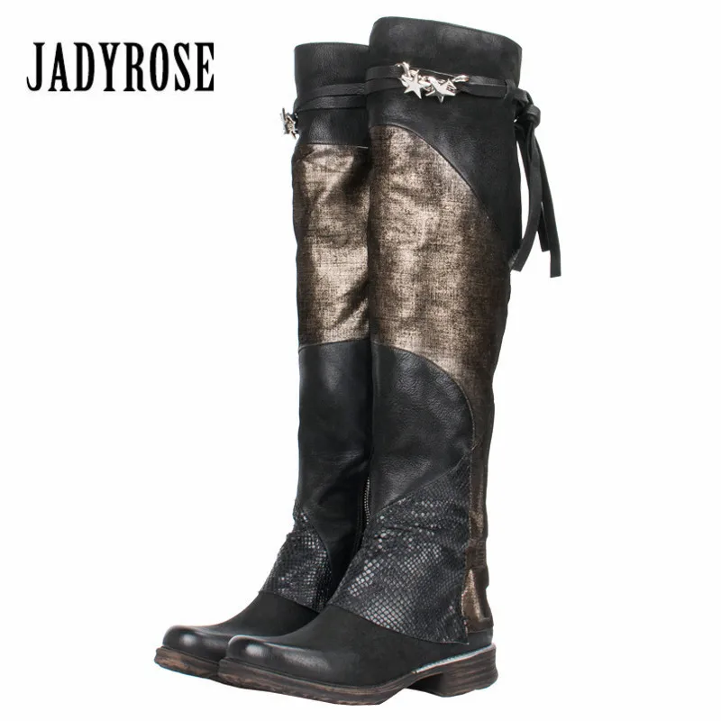 Jady Rose 2019 Retro Women Over the Knee Boots Mixed Color Flat Martin Boot Autumn Winter Female Thigh High Boots Rubber Shoes