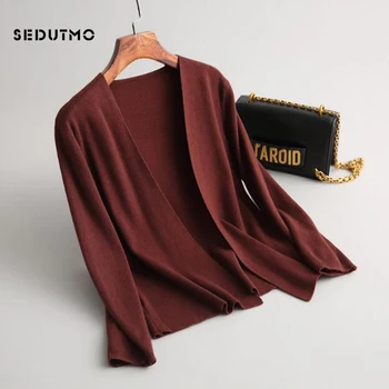 

SEDUTMO Autumn Sweater Women Cardigan Oversize Knitting Winter Sweater Long Sleeve Black Short Top ED404