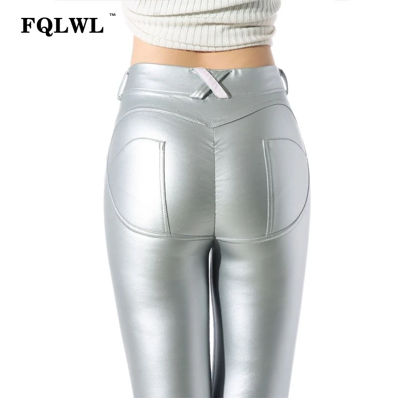 FQLWL Faux Pu Leather Leggings Thick/Black/Push Up/High Waist Leggings Women Oversize Winter Legging Sexy Pants Women Leggins flare leggings